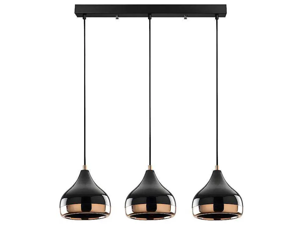 Hanglamp Met Verstelbare Hoogte Yildo - 3 Kappen - L67 X H25/111 Cm - Zwart En Koperkleurig
