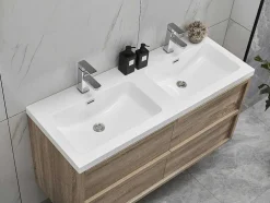 Hangmeubel Voor Badkamer Met Inbouwwastafel - Licht Naturel - 120 Cm - Quadra