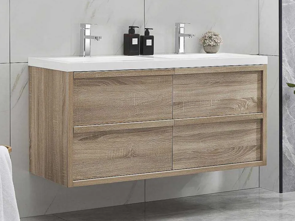 Hangmeubel Voor Badkamer Met Inbouwwastafel - Licht Naturel - 120 Cm - Quadra