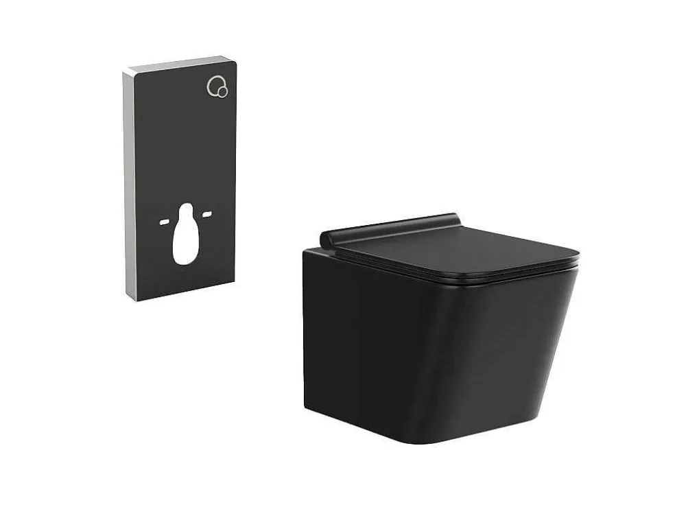 Hangtoilet Pakket In Mat Zwart Met Decoratieve Inbouwreservoir - Clemona