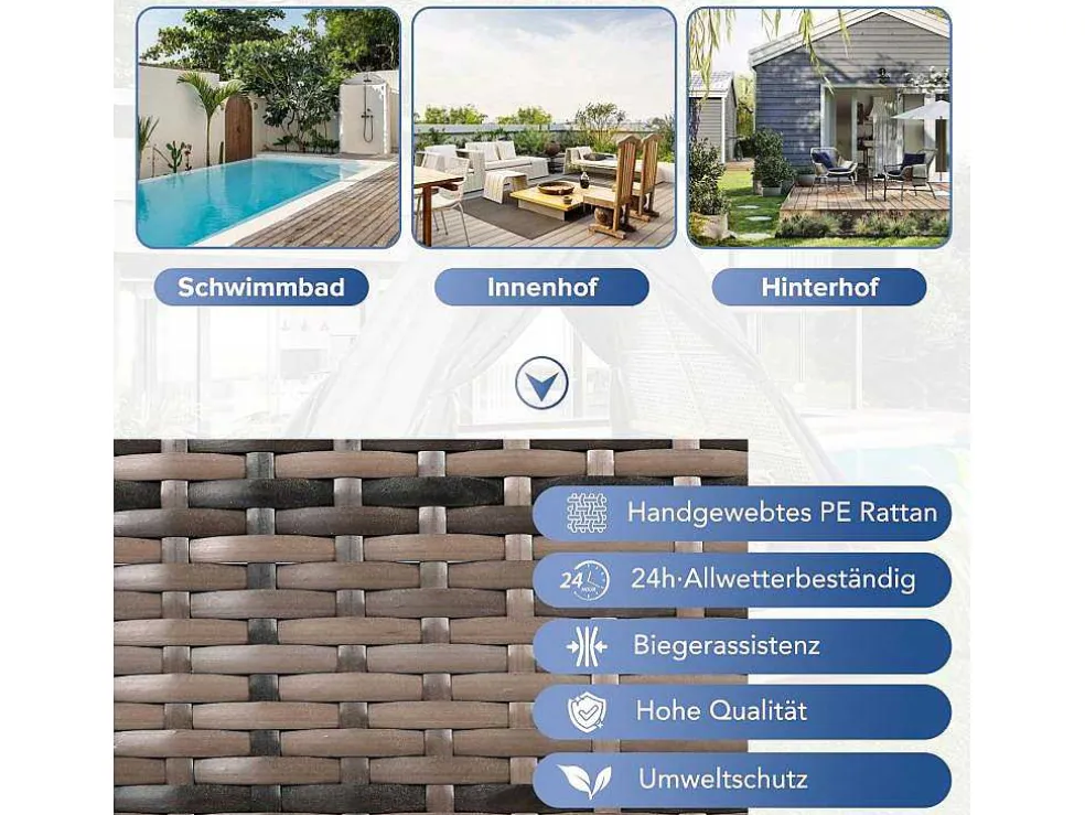Hemel Tuinbed 2 Tot 4 Plaatsen - Grijs Rotan En Beige Deurgordijn - Inclusief Kussens - Voor Buiten