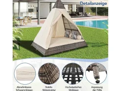 Hemel Tuinbed 2 Tot 4 Plaatsen - Grijs Rotan En Beige Deurgordijn - Inclusief Kussens - Voor Buiten