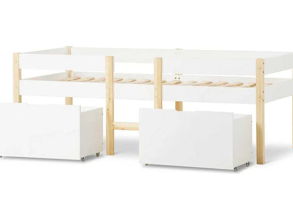 Hochbett Aus Massivem Kiefernholz Mit Schubladen 90 X 200 Cm Weis