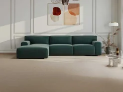 Hoekbank Met Hoek Links Van Blauw Velours Otrano