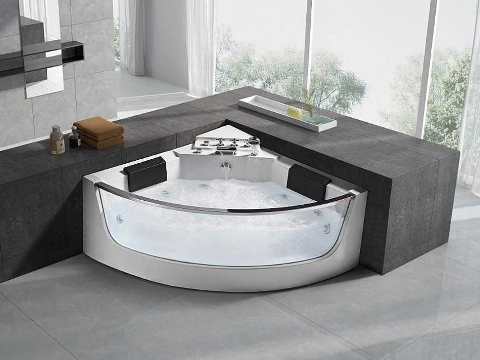 Hoekmassagebad Met Glazen Wand - 2 Personen - 330 L - 138X 138X 63 Cm - Evelina