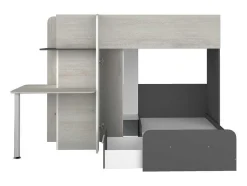 Hoekstapelbed 2 X 90 X 190 Cm - Met Bureau - Grijs, Wit En Zwart - Samuel
