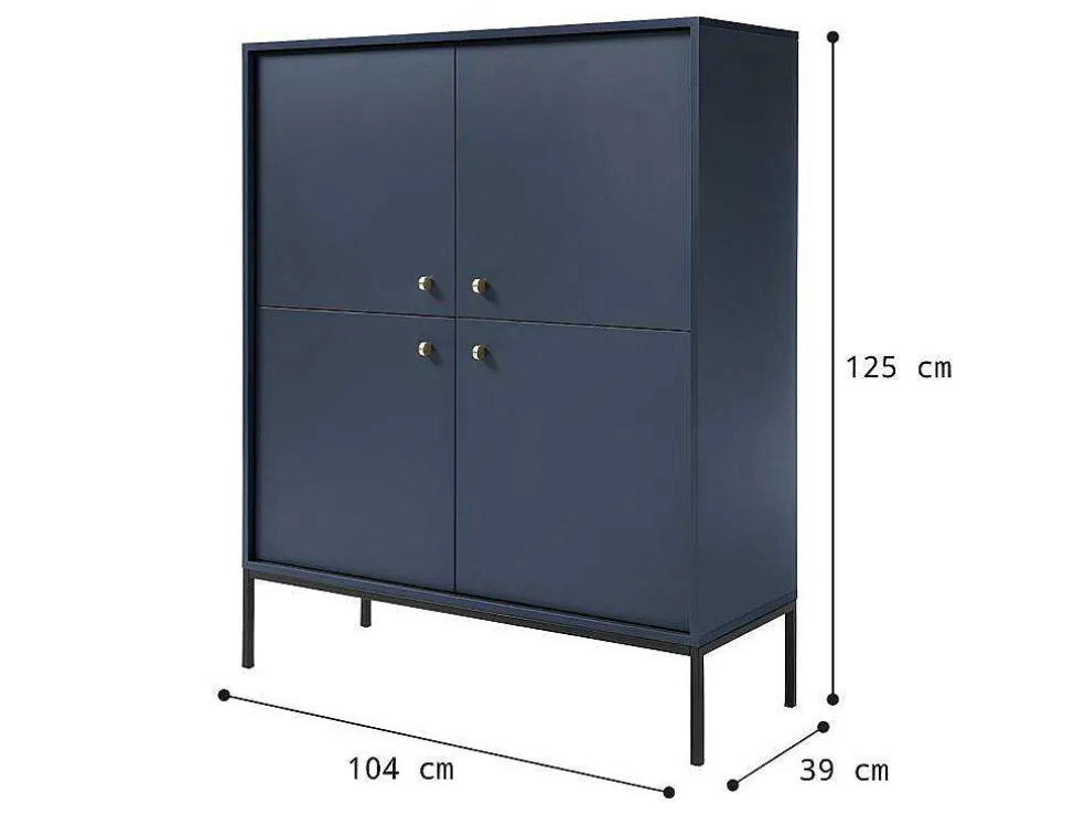 Hoge Buffetkast Bogdan - 4 Deuren - Blauw