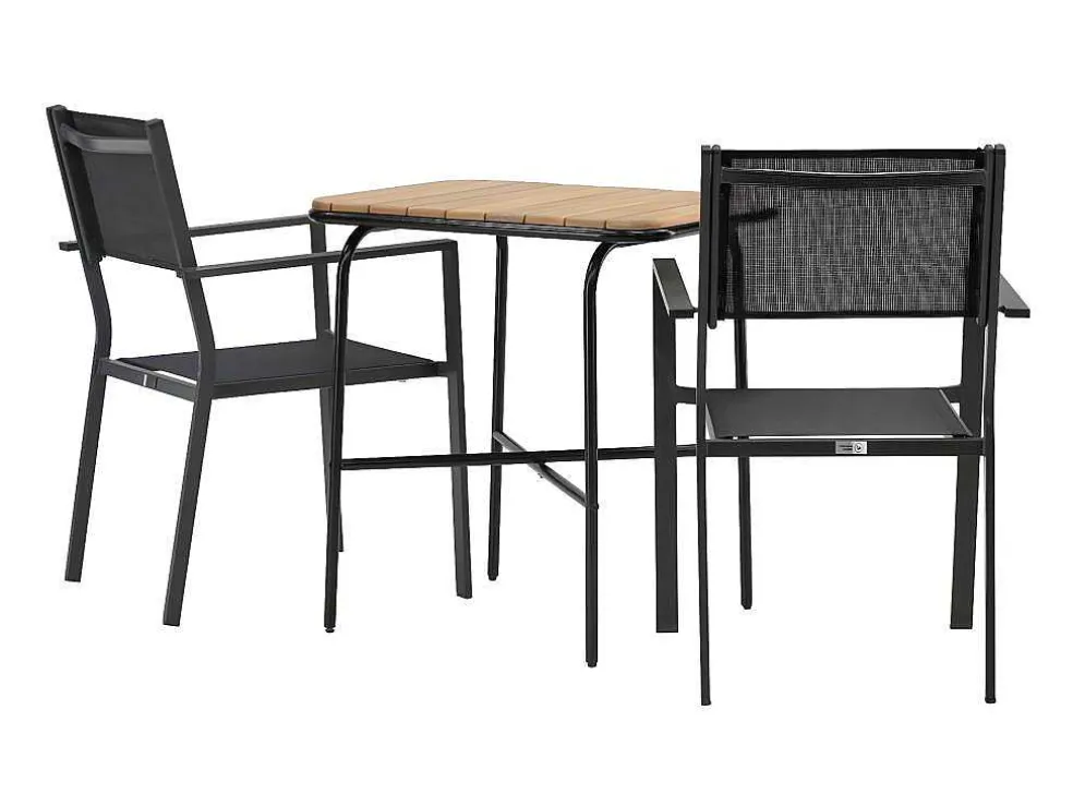 Holmbeck Tuinmeubelset Tafel, 2 Stoelen Naturel,Zwart.