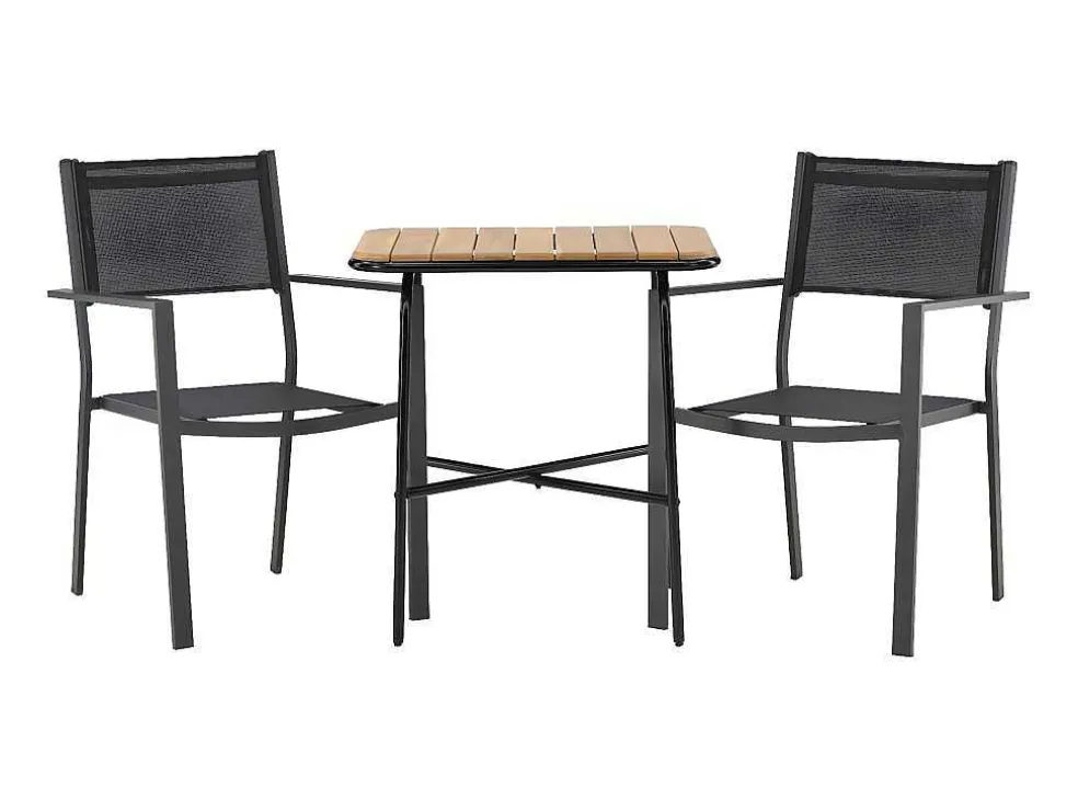 Holmbeck Tuinmeubelset Tafel, 2 Stoelen Naturel,Zwart.