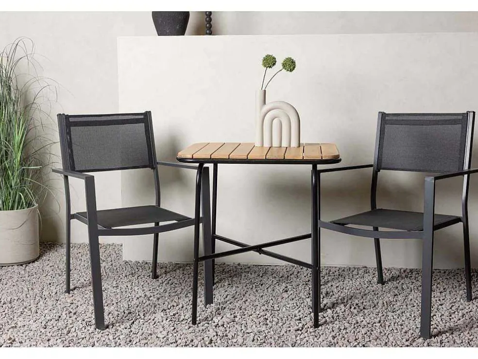 Holmbeck Tuinmeubelset Tafel, 2 Stoelen Naturel,Zwart.