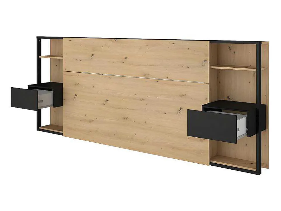 Hoofdeinde Met Nachtkastjes Mista - 160 Cm - Eiken En Zwart