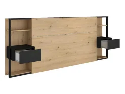Hoofdeinde Met Nachtkastjes Mista - 160 Cm - Eiken En Zwart