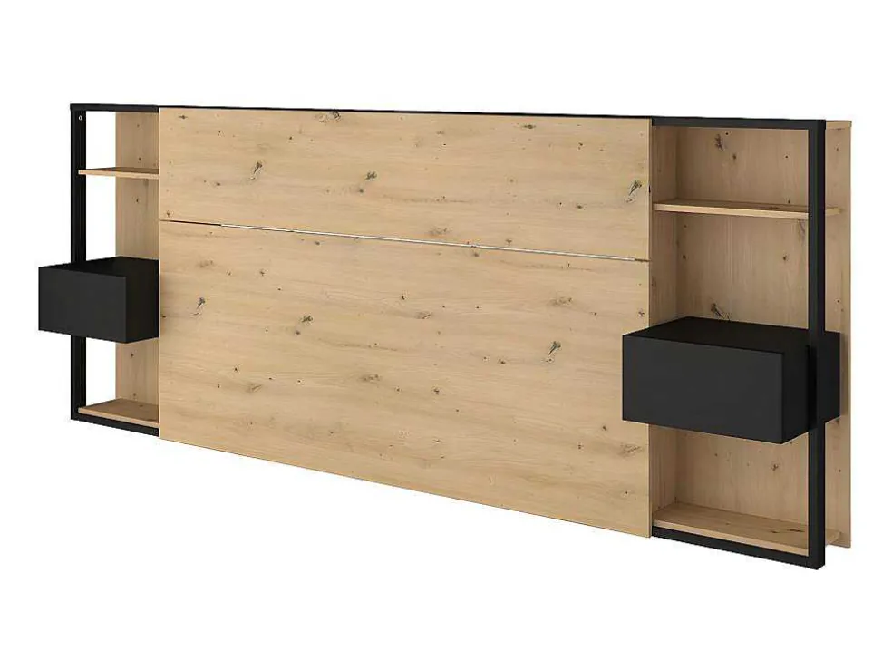 Hoofdeinde Met Nachtkastjes Mista - 160 Cm - Eiken En Zwart