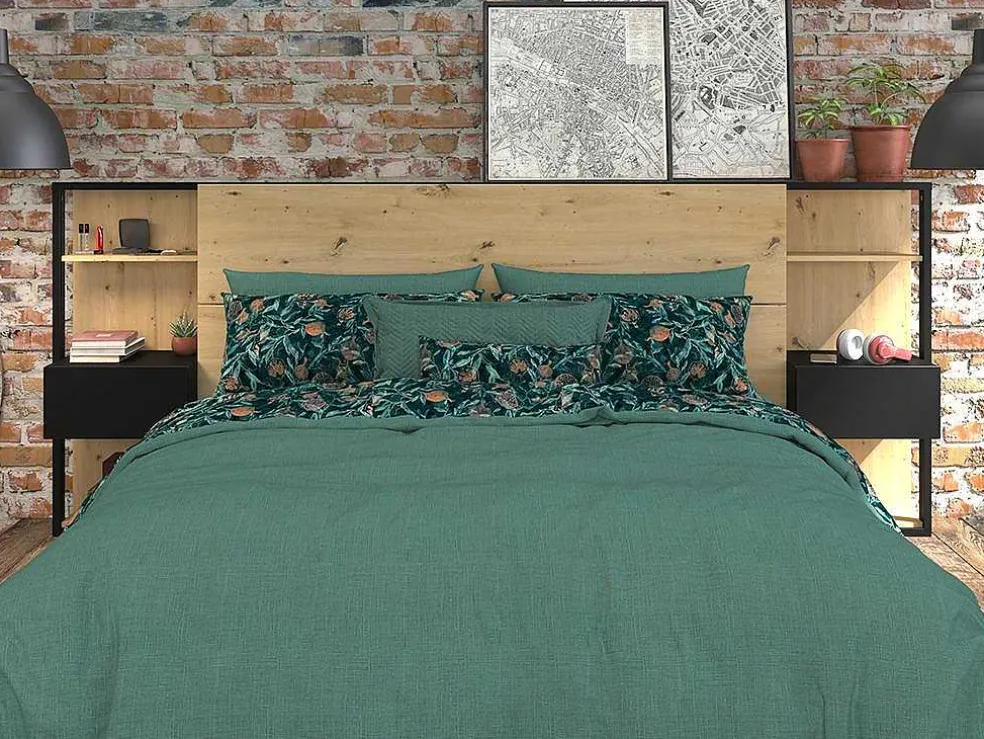 Hoofdeinde Met Nachtkastjes Mista - 160 Cm - Eiken En Zwart