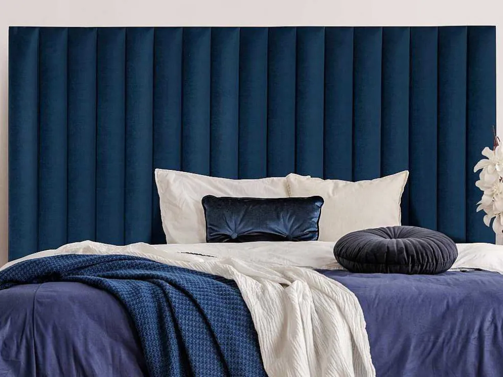 Hoofdeinde Sarah Met Verticale Naden - 140 Cm - Fluweel - Donkerblauw