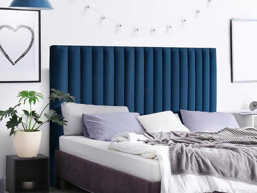 Hoofdeinde Sarah Met Verticale Naden - 160 Cm - Fluweel - Donkerblauw
