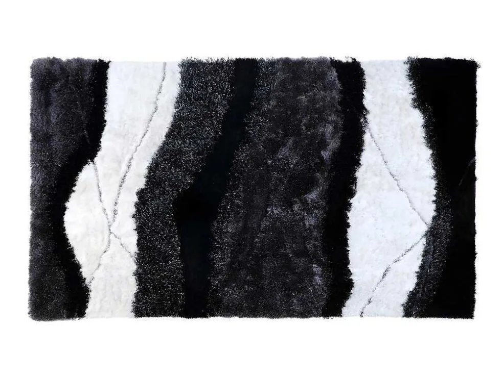Hoogpolig Tapijt Ecume - Hand Getuft - Zwart En Wit - 200 X 290 Cm