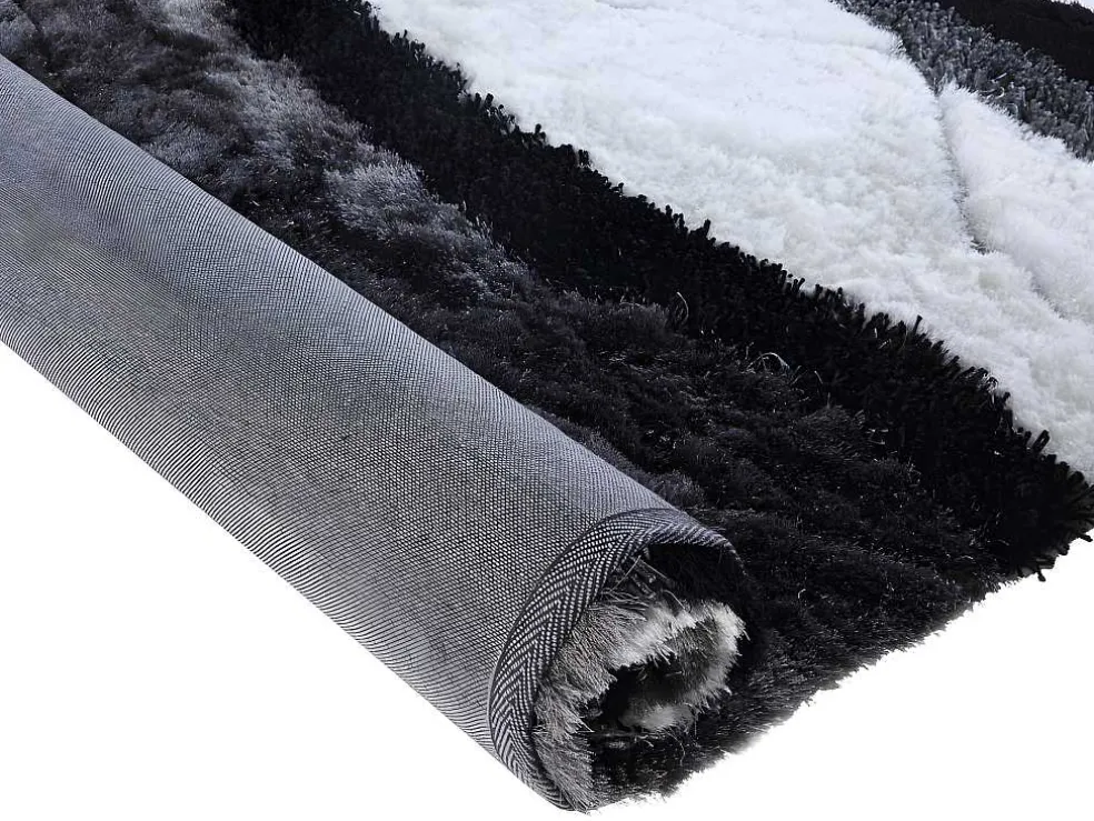 Hoogpolig Tapijt Ecume - Hand Getuft - Zwart En Wit - 200 X 290 Cm