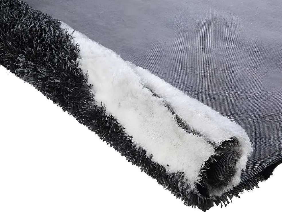 Hoogpolig Tapijt Ecume - Hand Getuft - Zwart En Wit - 160 X 230 Cm