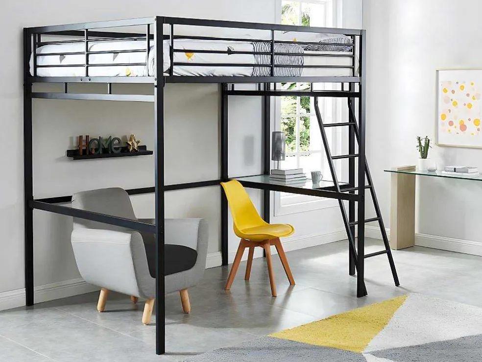 Hoogslaper Casual - Met Bureau - Kleur: Antraciet - Inclusief Matras 140 X 190 Cm