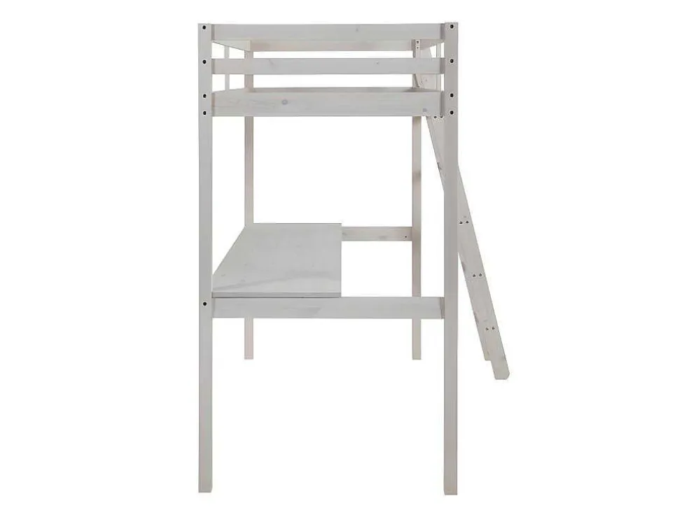 Hoogslaper Gedeon Ii - 90 X 190 Cm - Met Bureau - Massief Grenen - Gebleekt + Matras