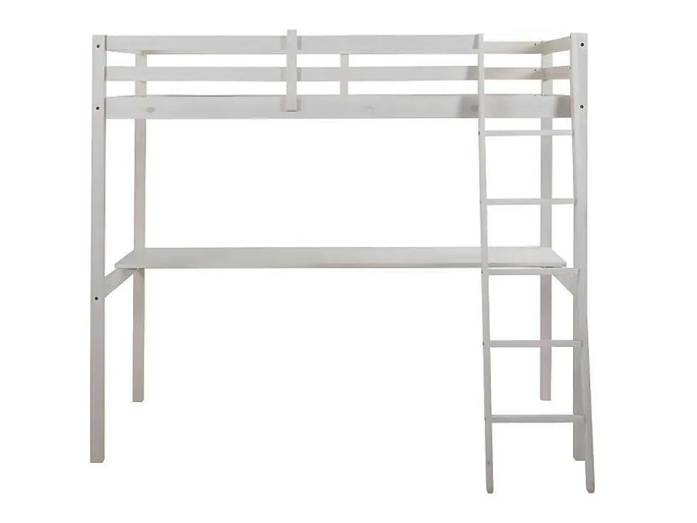 Hoogslaper Gedeon Ii - 90 X 190 Cm - Met Bureau - Massief Grenen - Gebleekt + Matras