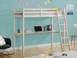 Hoogslaper Gedeon - 90 X 190 Cm - Met Bureau - Massief Grenen - Gebleekt