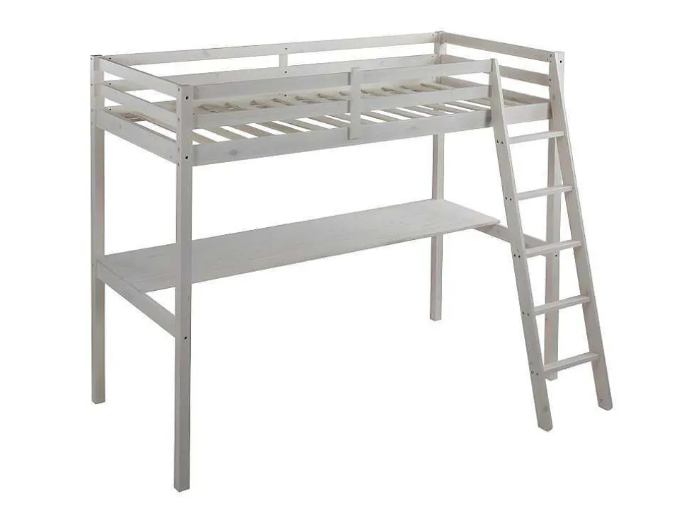 Hoogslaper Gedeon - 90 X 190 Cm - Met Bureau - Massief Grenen - Gebleekt