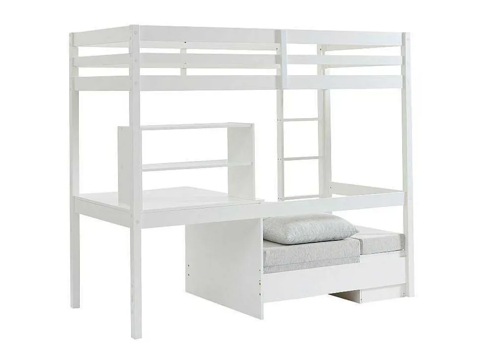 Hoogslaper Goliath Ii Met Bureau, Bedbank En Opbergruimte - 90 X 200 Cm - Massief Grenen - Gebleekt