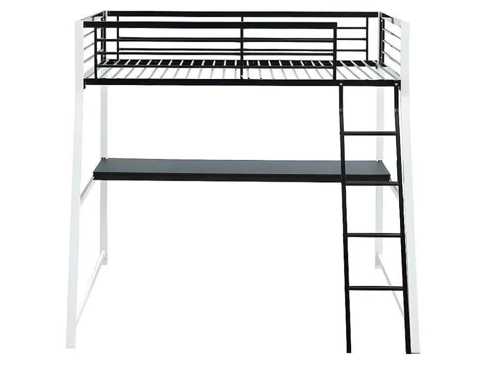 Hoogslaper Malicia - Bed 90 X 190 Cm - Ingebouwd Bureau - Zwart En Wit