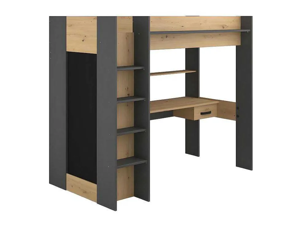 Hoogslaper Met Bureau En Kast - 90X200Cm - Naturel En Antraciet - Auckland