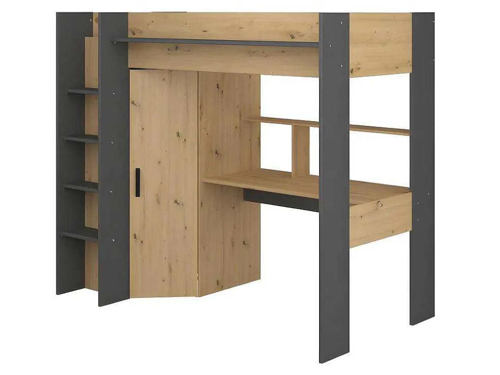 Hoogslaper Met Bureau En Kast - 90X200Cm - Naturel En Antraciet - Auckland