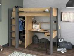 Hoogslaper Met Bureau En Kast - 90X200Cm - Naturel En Antraciet - Auckland