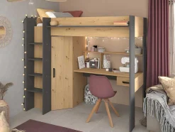 Hoogslaper Met Bureau En Kast - 90X200Cm - Naturel En Antraciet - Auckland