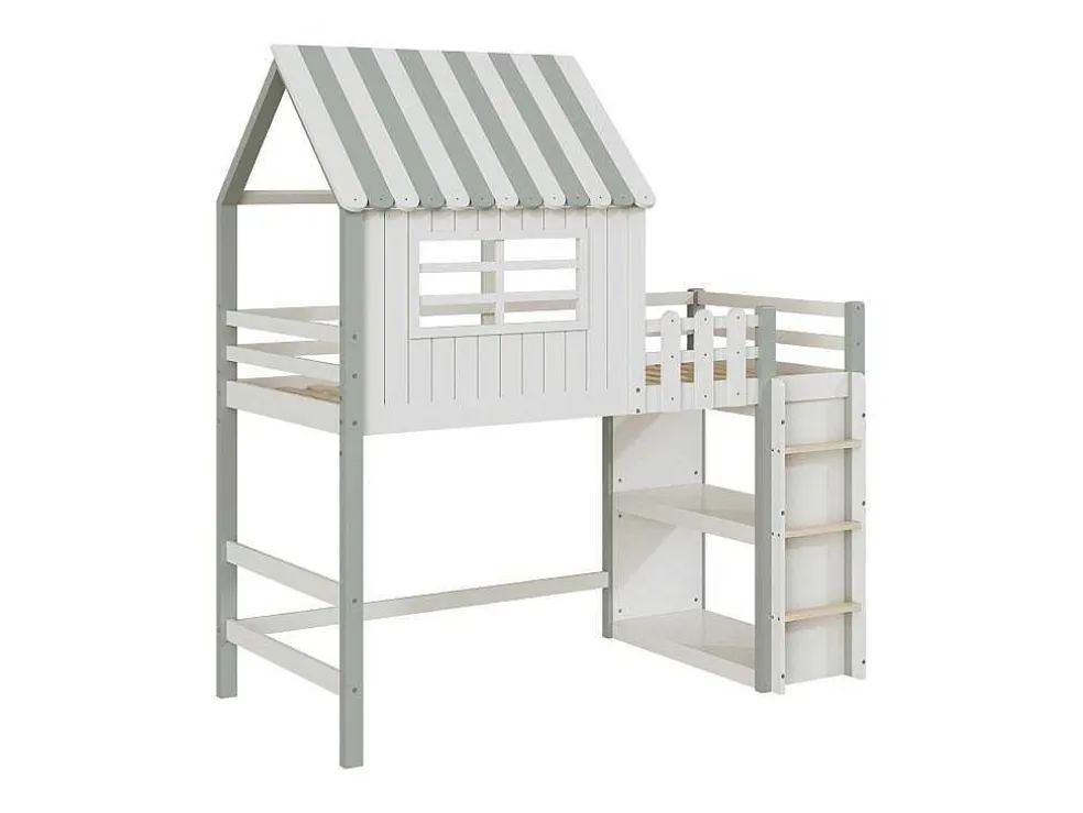 Hoogslaper 90 X 200 Cm - Cabinebed Met Ladder - Opbergplank - Massief Hout - Groen
