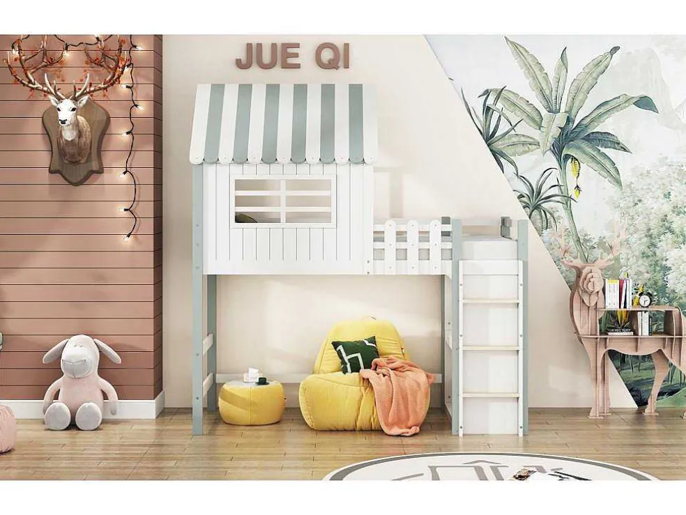 Hoogslaper 90 X 200 Cm - Cabinebed Met Ladder - Opbergplank - Massief Hout - Groen