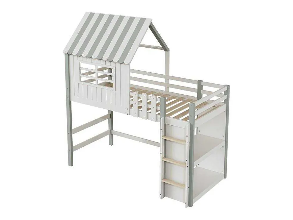 Hoogslaper 90 X 200 Cm - Cabinebed Met Ladder - Opbergplank - Massief Hout - Groen