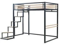 Hoogslaper 140 X 200 Cm - Metaal En Mdf - Zwart En Naturel - Jogui