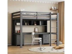 Hoogslaper 90 X 200 Cm Met Bureau, Boekenkast, Lades En Ladder, Mdf Hout, Grijs
