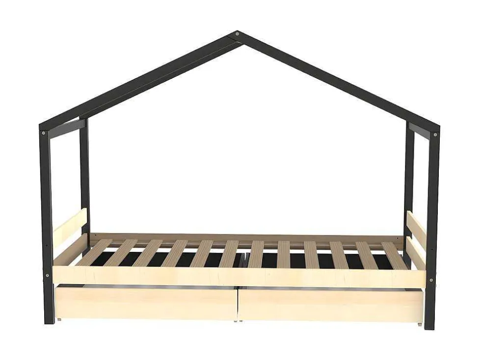 Hutbed Elfia - 2 Laden - 90 X 190 Cm - Massief Grenen - Naturel En Zwart