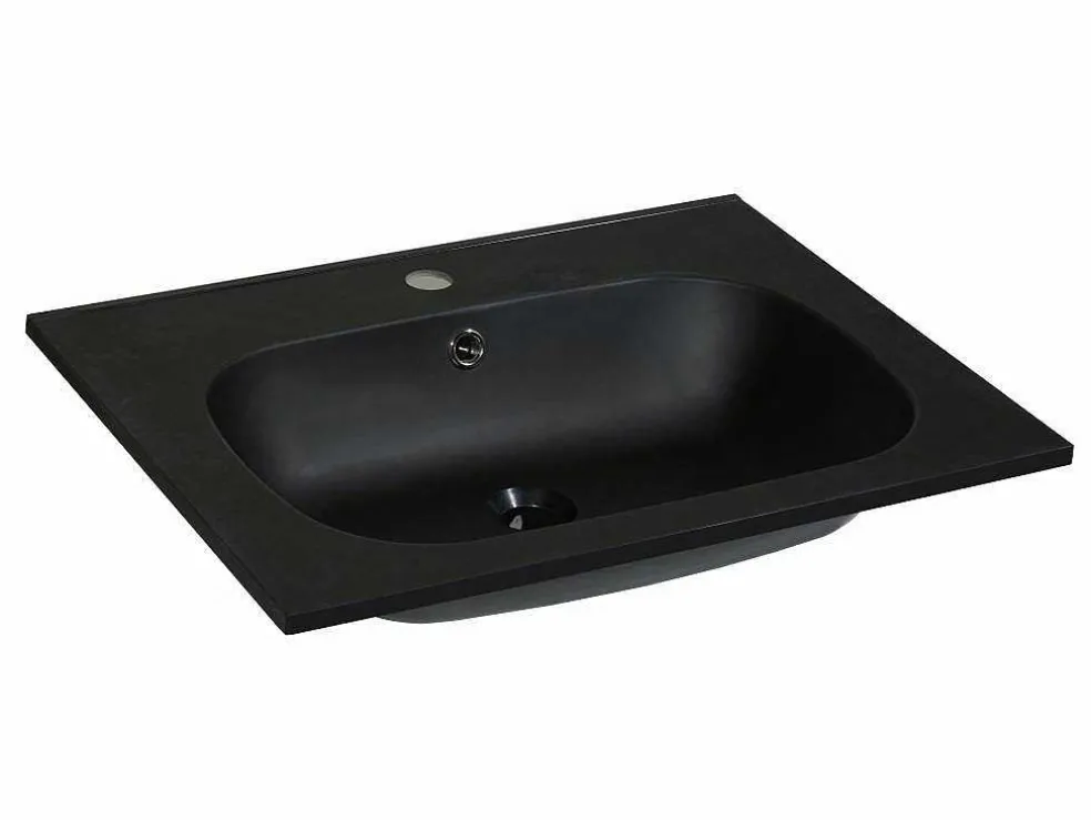 Inbouwwastafel In Hars Met Steenlook - Zwart - L60 X B46 Cm - Okiwa