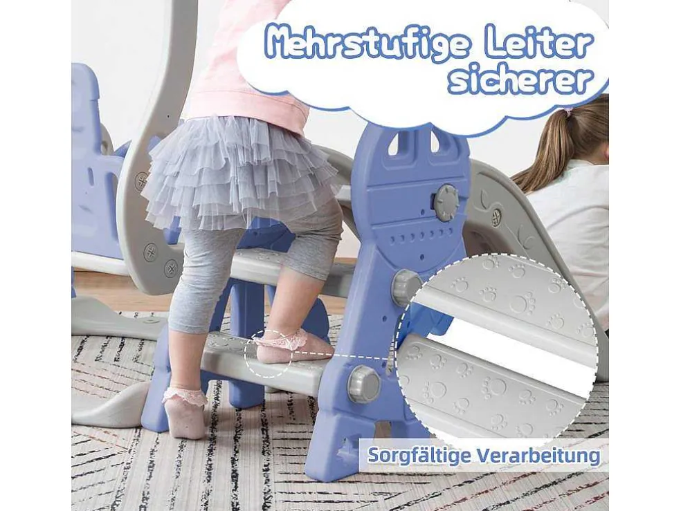 4-In-1 Glijbaan Met Schommel En Basketbalstandaard Voor Kinderen, Klimladder, Voor Binnen En Buiten, Blauw