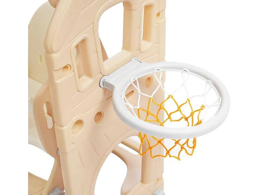 5 In 1 Glijbaan - Met Trap, Schommel, Opbergruimte, Basketbalring - Lichtgeel
