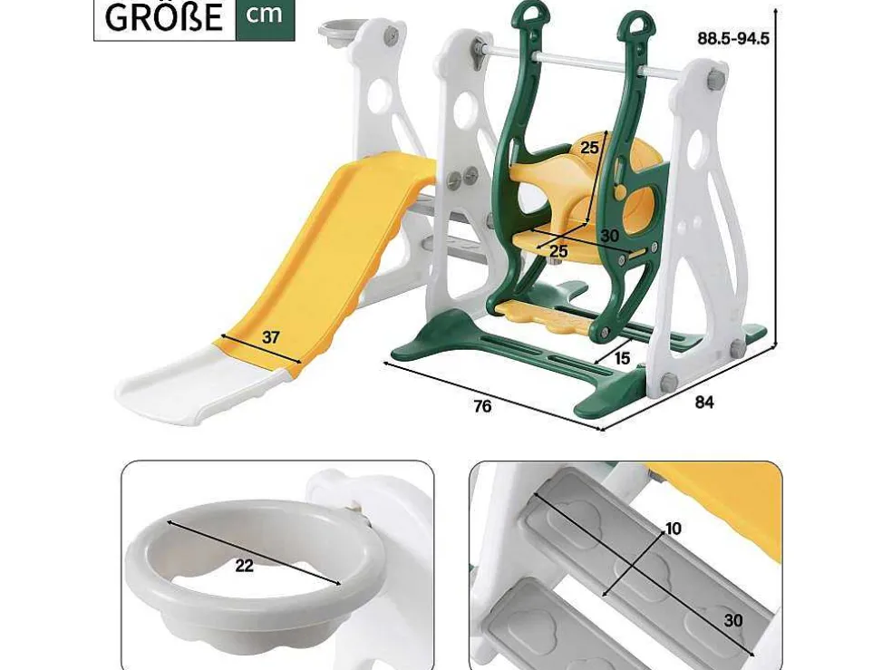 4 In 1 Glijbaan - Met Trap, Schommel, Basketbalring - Groen