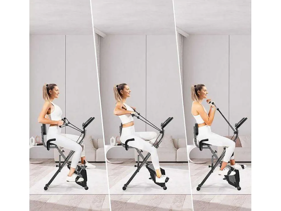 3 In 1 Opvouwbare Hometrainer, Magnetische X-Bike Ligfiets Fitness Bike Met 8-Level Verstelbare Weerstand Voor Home Gym Workout