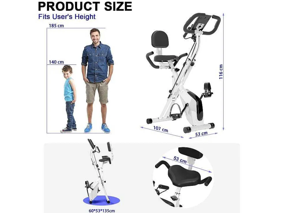 3 In 1 Opvouwbare Hometrainer, Magnetische X-Bike Ligfiets Fitness Bike Met 8-Level Verstelbare Weerstand Voor Home Gym Workout