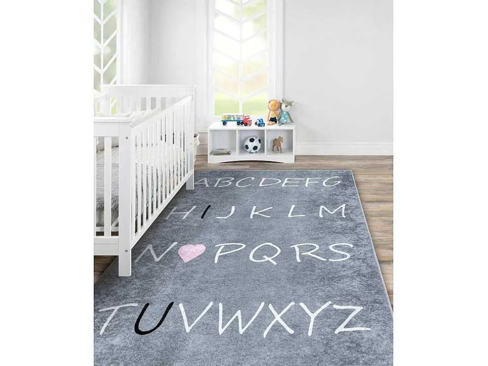 Junior 52106.801 Tapijt Wasbaar Alfabet Voor Kinderen Antislip - Grijs 120X170 Cm