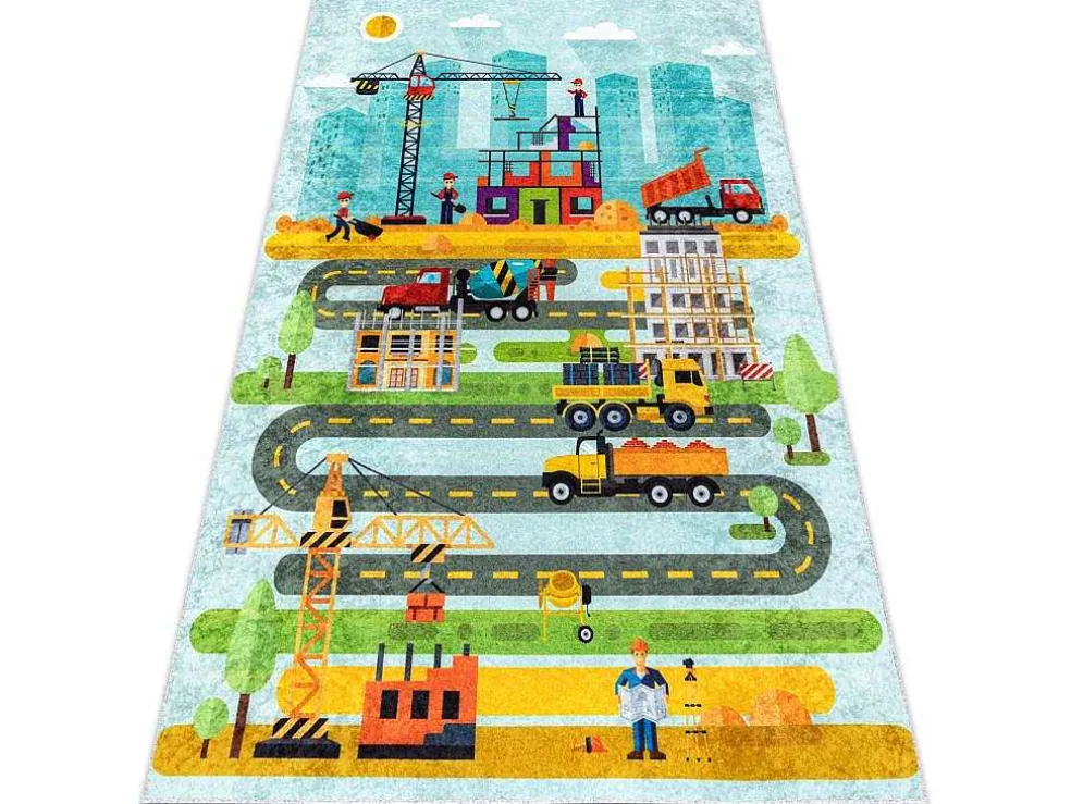 Junior 52105.801 Tapijt Wasbaar Bouwplaats Dieren Voor Kinderen Antisl 160X220 Cm