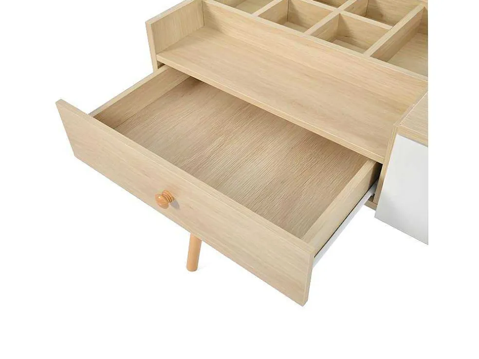 Kaptafel Met Opbergspiegel, 3 Laden, Meerdere Opbergvakken, Grote Opbergcapaciteit - Naturel (Kruk Niet Inbegrepen)