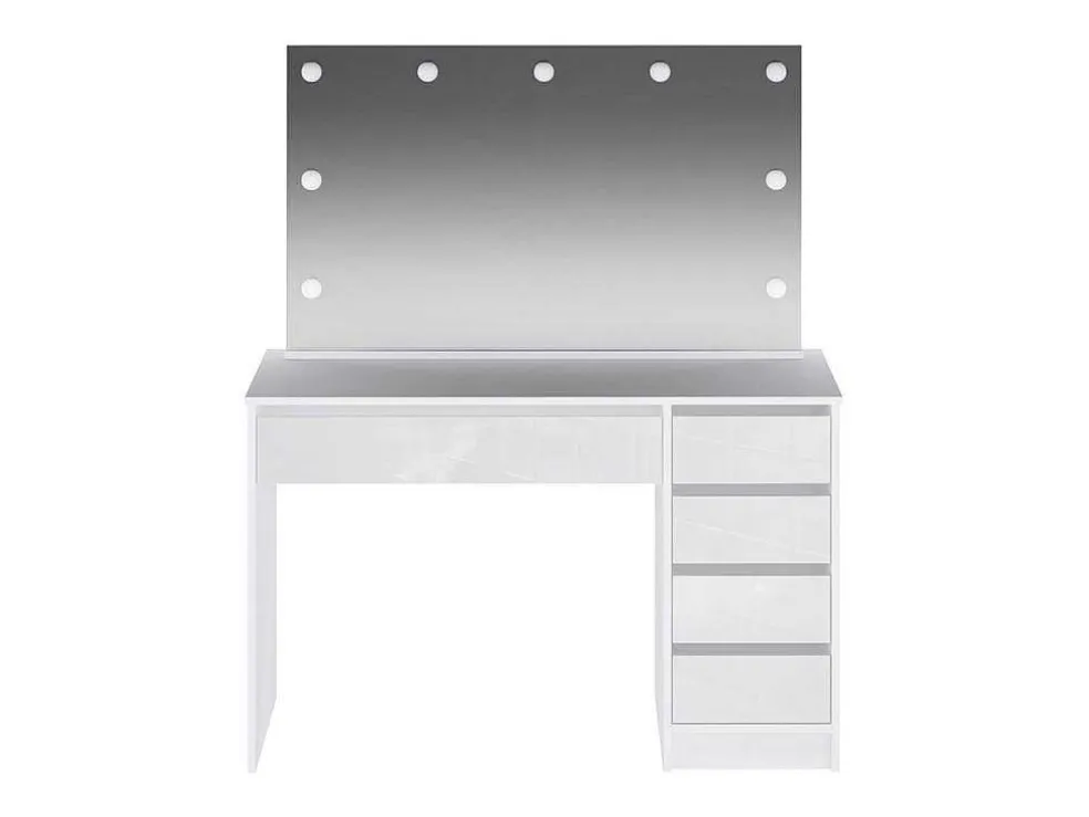Kaptafel Met Spiegel En Ledverlichting - 5 Lades - Glanzend Wit - Jenemi
